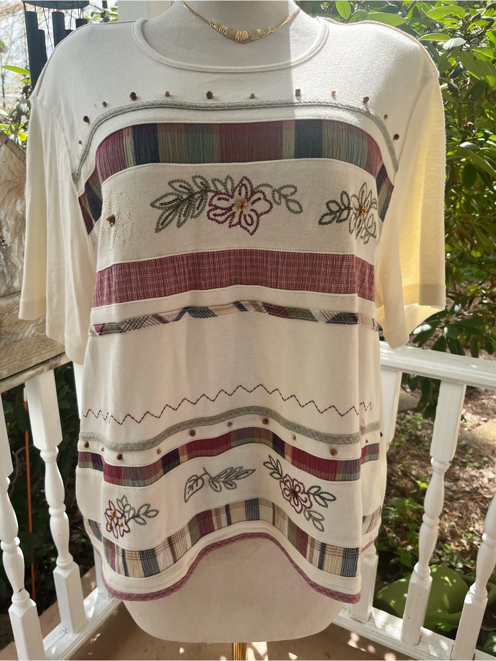 Koret Vintage Embroidered Beaded Patchwork Knit Top Size 2X Plus Grandmacore
